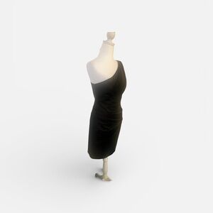 David’s Bridal Black One Shoulder Ruched Cocktail Dress Size 4